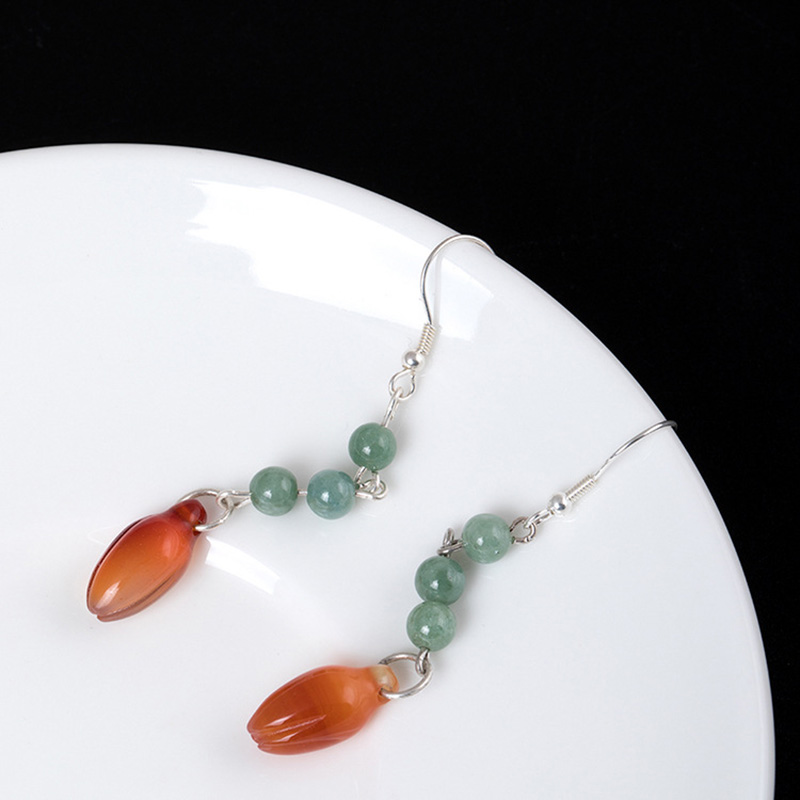 Natural Jade Flower Drop Earrings - Image 3