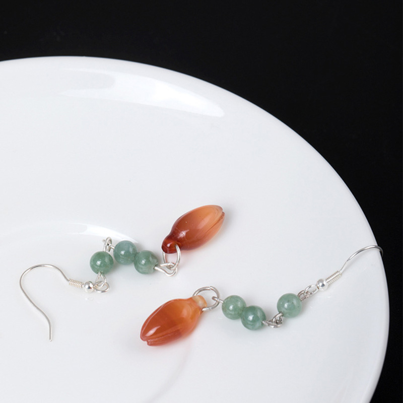 Natural Jade Flower Drop Earrings - Image 4