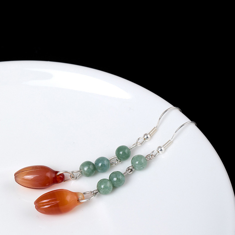 Natural Jade Flower Drop Earrings - Image 2