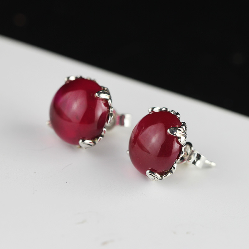 Vintage Style Red Jade Flower Earrings - Image 3